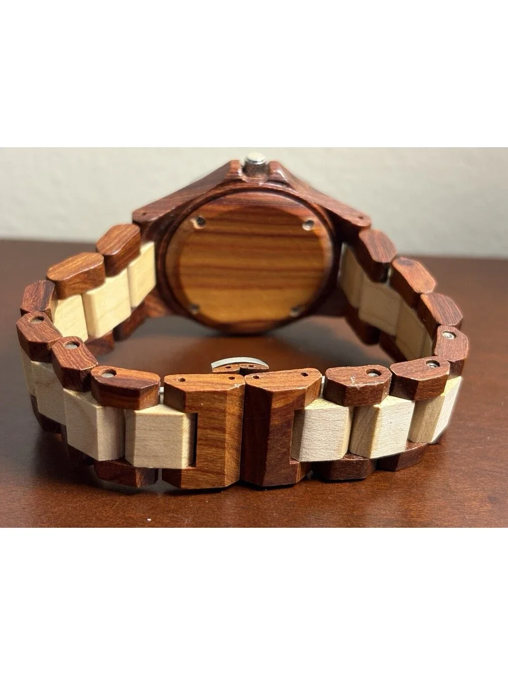 BEWELL Wooden Watch Date Quartz Two-Tone Wood Band 38mm